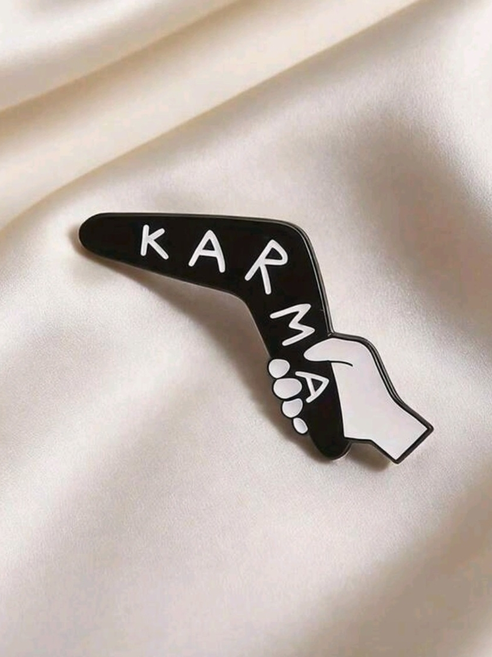 Karma Enamel Pin - Black and White Hand Design